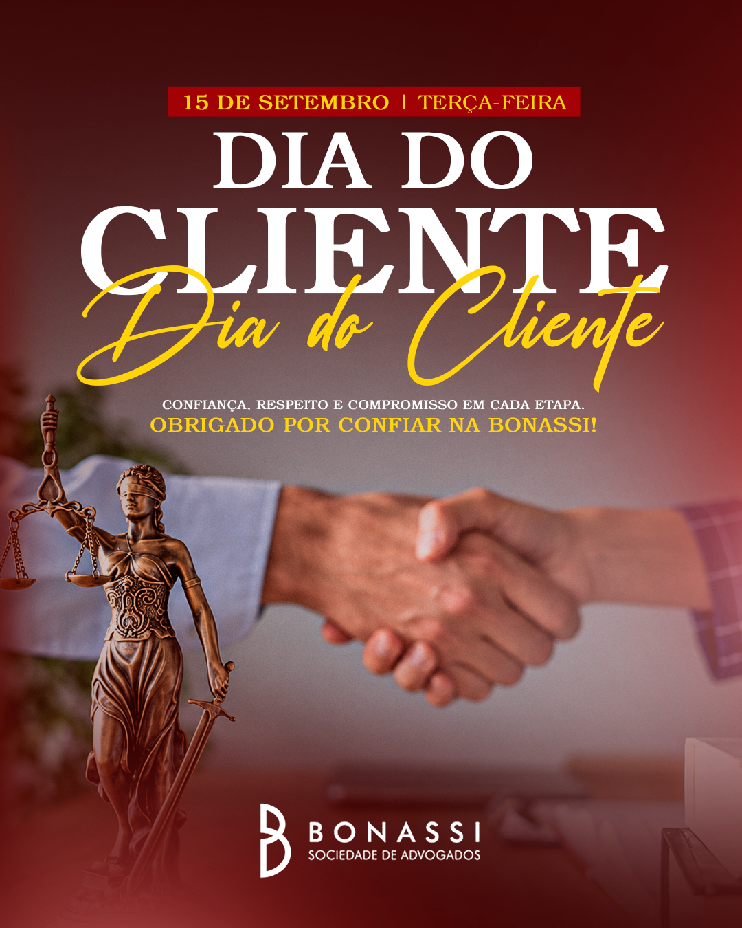 15 DE SETEMBRO, DIA DE AGRADECER PELA CONFIANÇA! 🤝

Cada cliente que nos procura traz consigo uma história, uma preocupação e decisões importantes.

Receber essa confiança é uma responsabilidade que valorizamos todos os dias, sempre com atenção, respeito e transparência.

A TODOS OS NOSSOS CLIENTES, O NOSSO SINCERO OBRIGADO. FELIZ DIA DO CLIENTE! ⚖️

#15desetembro #diadocliente #felizdiadocliente #piracicaba #bonassiadvogados